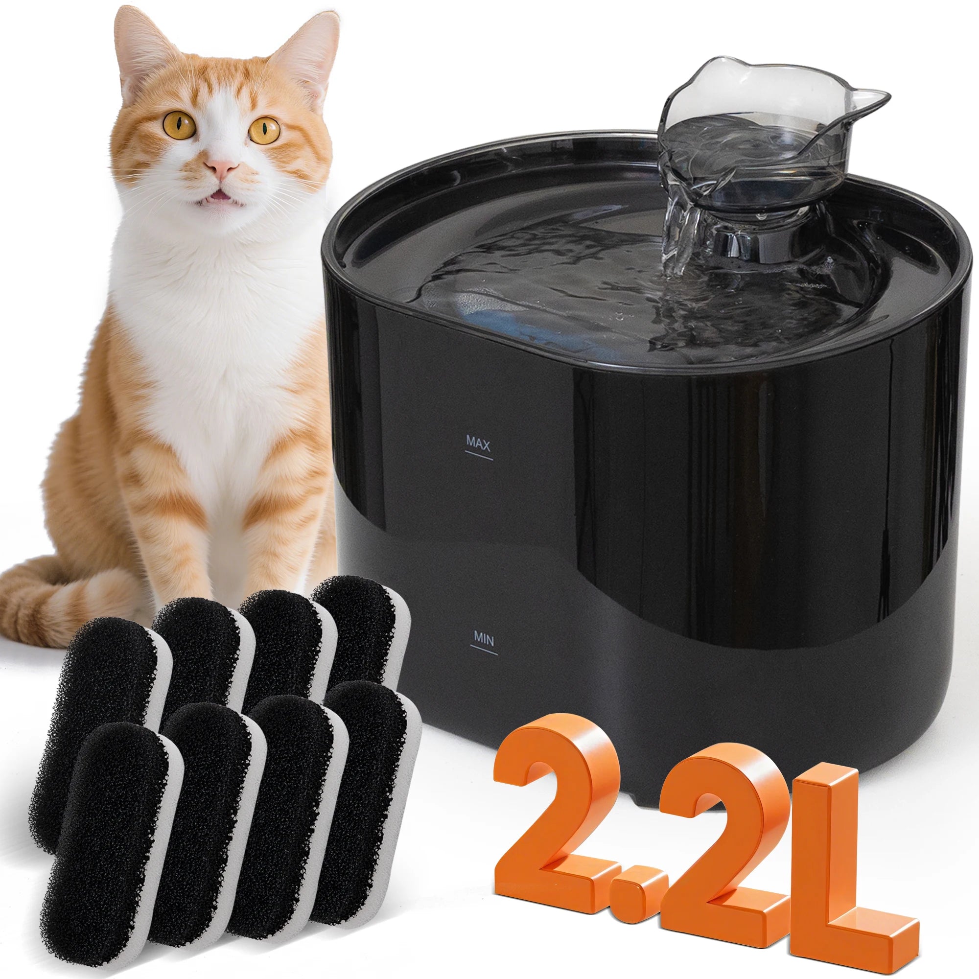 Fontana per gatti Distributore d'acqua per animali domestici per gatti Cani Filtri interni e pompa ultra silenziosa 2.2L/74oz Fontana per cani e gatti