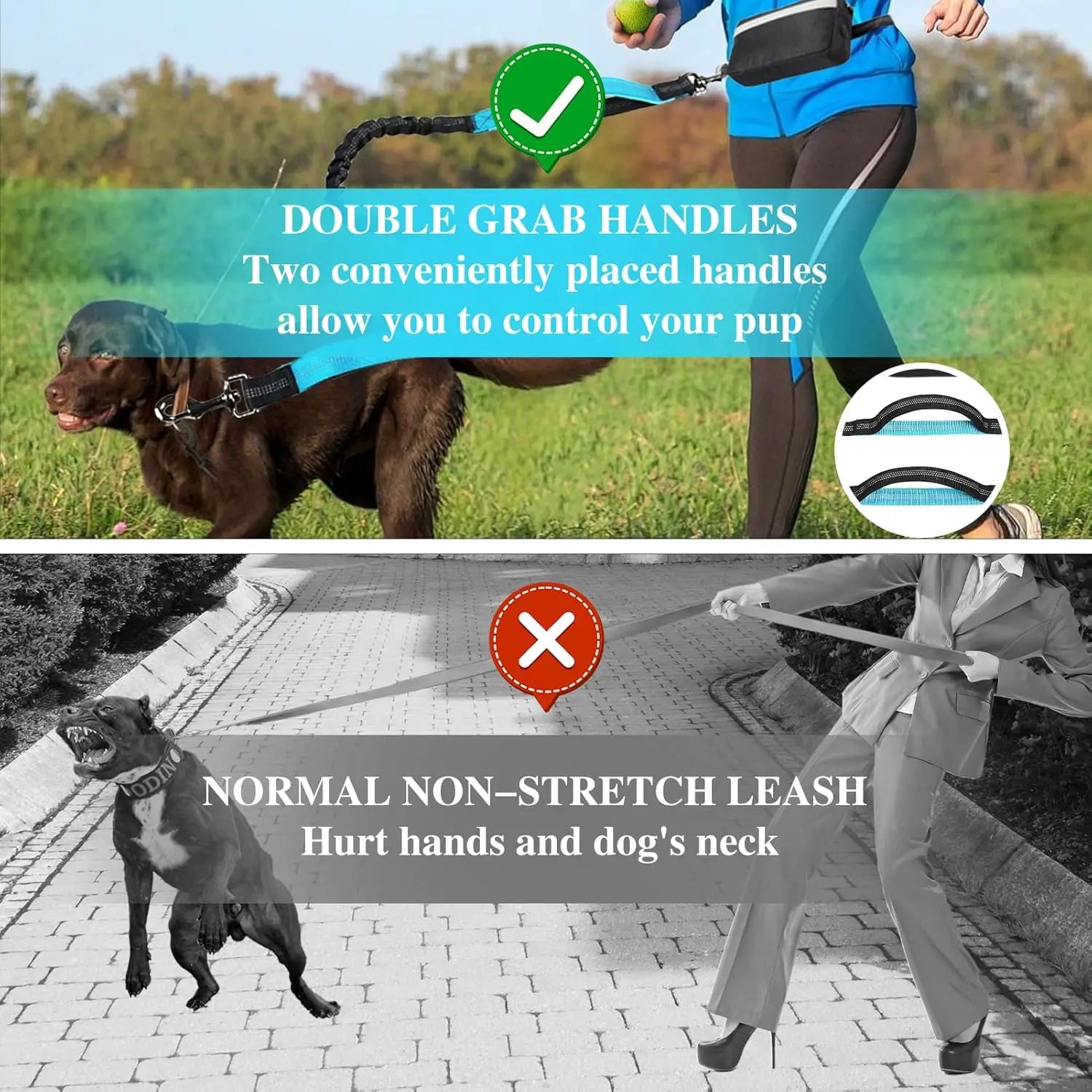 Guinzaglio per cani gratuito con custodia con cerniera, doppi manici imbottiti Guinzaglio da corsa per cani di taglia media e grande, guinzaglio per cani a vita elastica retrattile