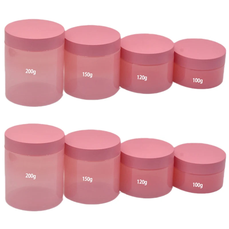 12 pezzi 100-250g barattolo di plastica PET rosa con coperchio a vite contenitori vuoti per crema per il viso comstica vasetti per campioni da viaggio bottiglie riutilizzabili