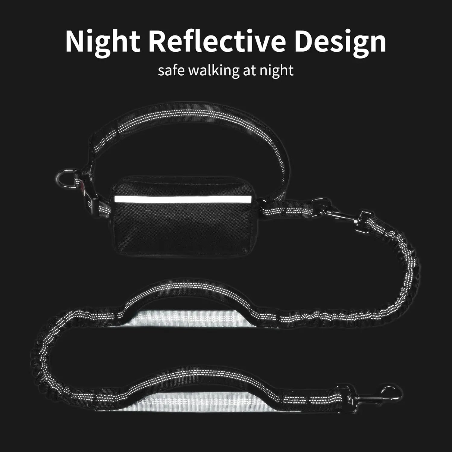 Guinzaglio per cani gratuito con custodia con cerniera, doppi manici imbottiti Guinzaglio da corsa per cani di taglia media e grande, guinzaglio per cani a vita elastica retrattile
