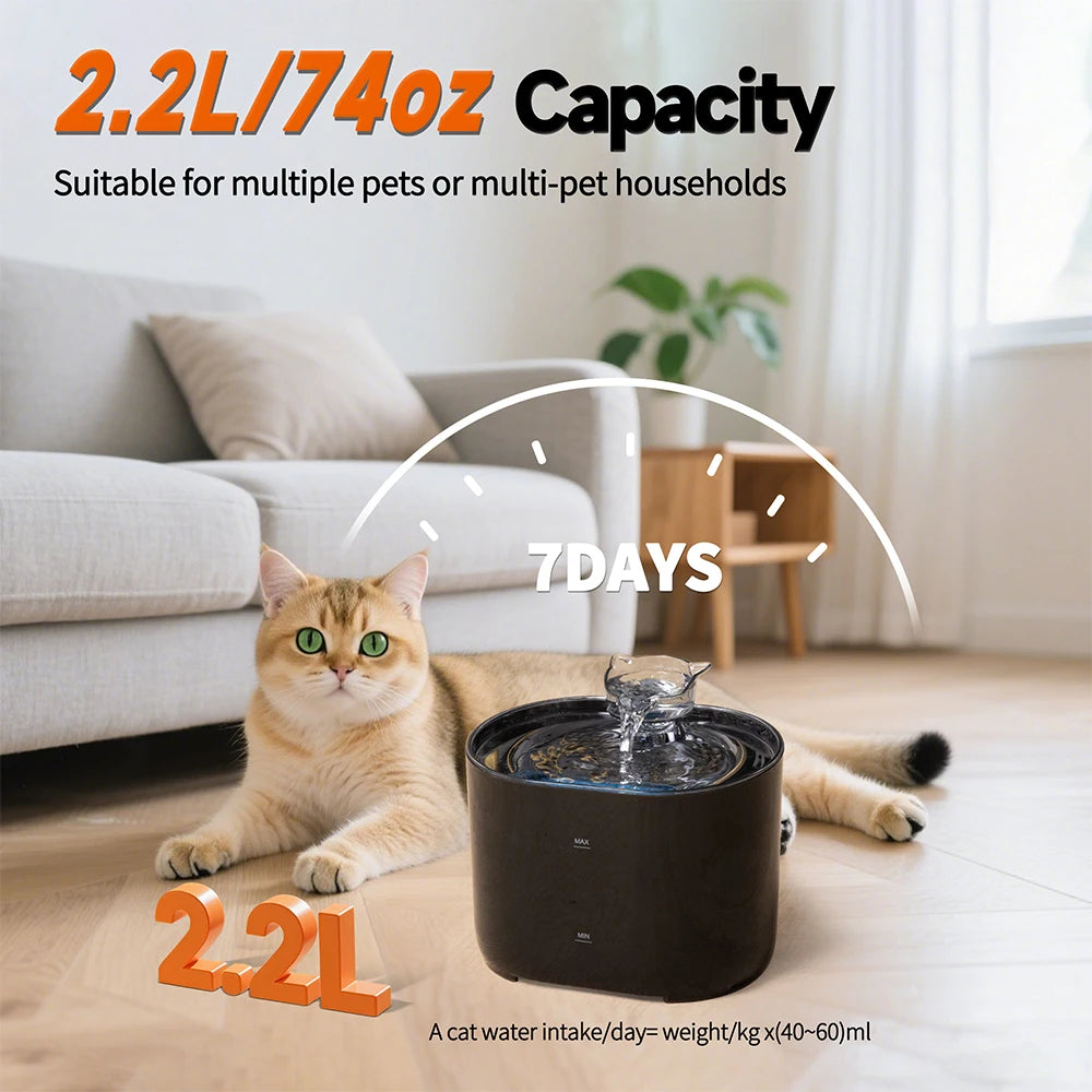 Fontana per gatti Distributore d'acqua per animali domestici per gatti Cani Filtri interni e pompa ultra silenziosa 2.2L/74oz Fontana per cani e gatti